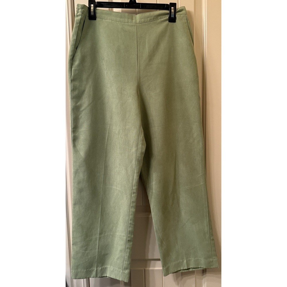 Alfred Dunner Petite 12P Sage Green Faux Suede Pants High Rise Pull On Pockets